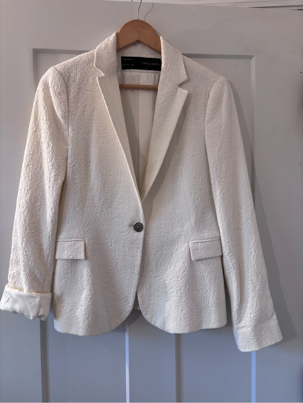 Zara Cream Textured Single-Button Blazer Jacket